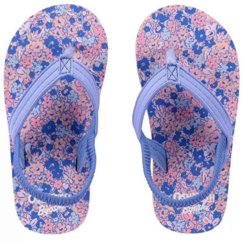 Osh Kosh Kids Floral Flip Flops - Blue and Pink Large (9-10) Girls NWOT
